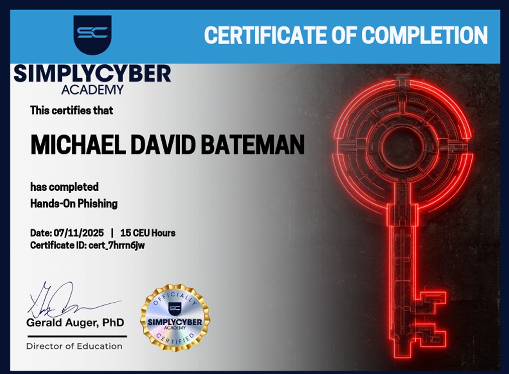 Hands-On Phishing Certification of Completion